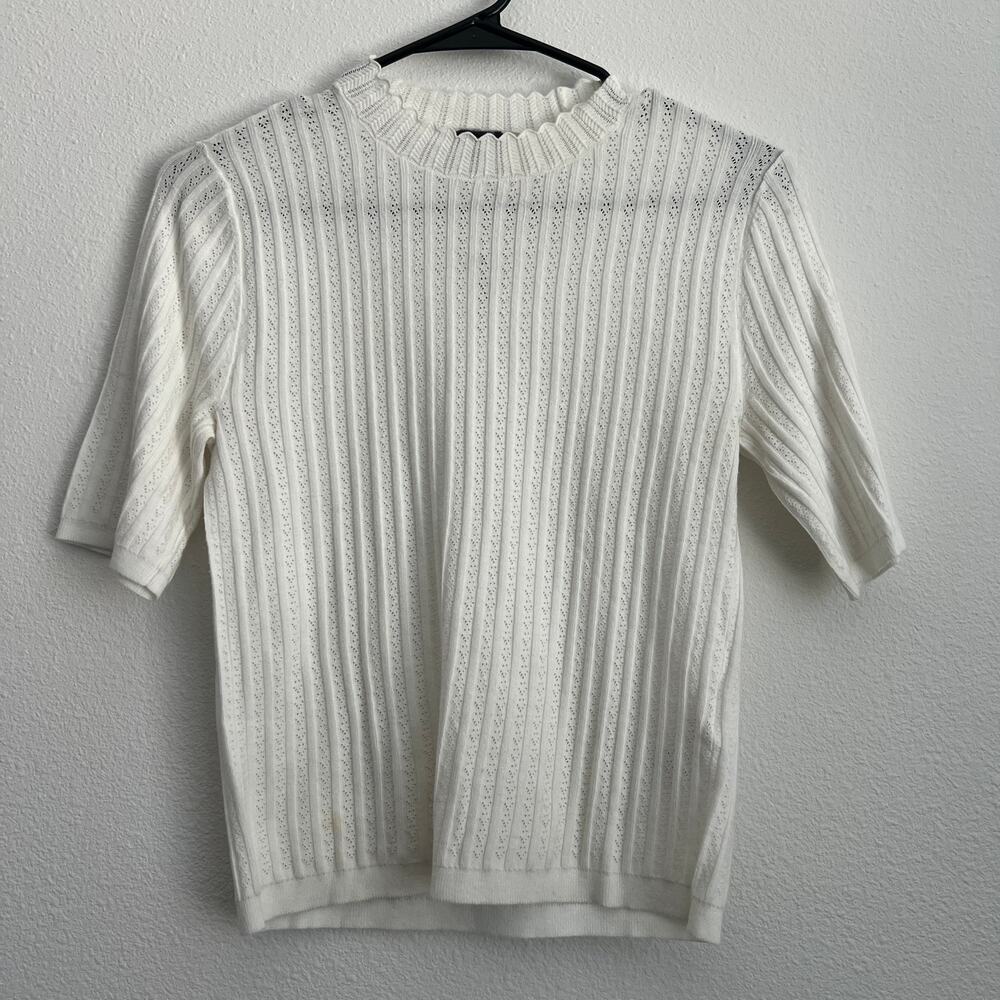 Madewell Pointelle Stitch Mockneck Sweater Tee Flaws